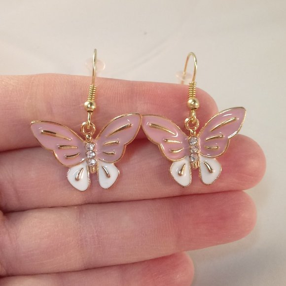Kristy's Jewels Jewelry - Gold Crystal Butterfly Earrings Hypoallergenic Hks